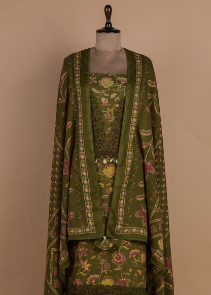 Green Chanderi Dress Material