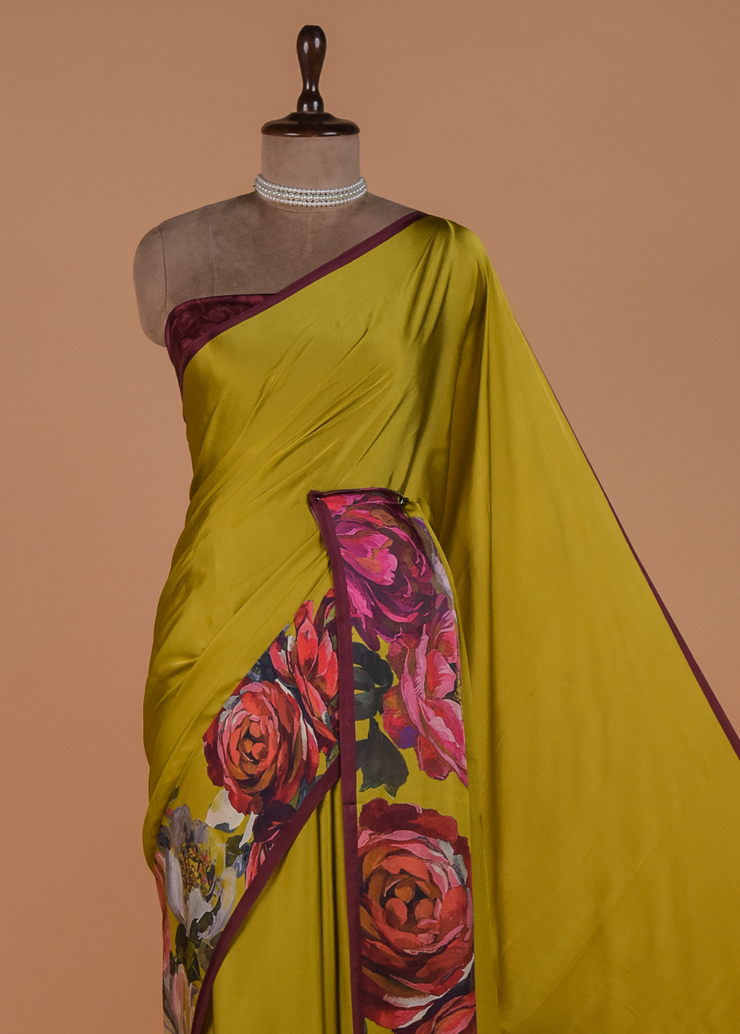 Green Satin Printed Saree