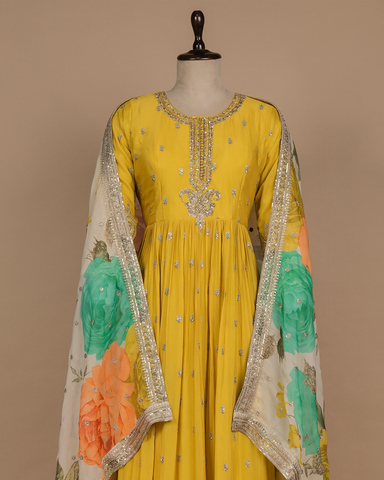 Yellow Cotton Silk Anarkali Set