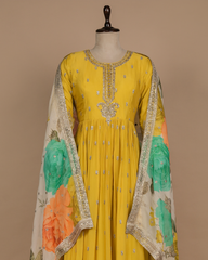 Yellow Cotton Silk Anarkali Set