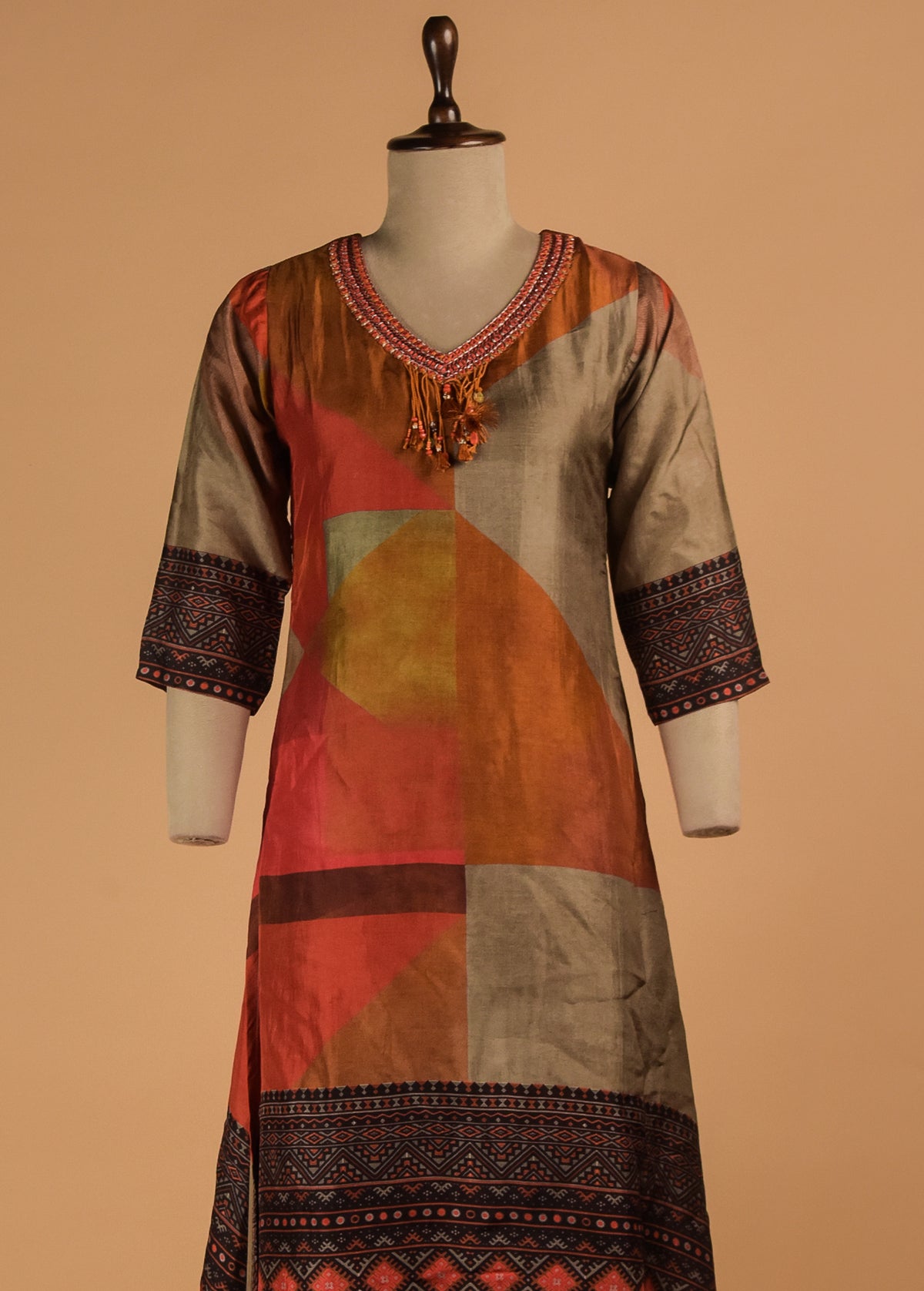 Multicolor Tussar Cotton Coord Set