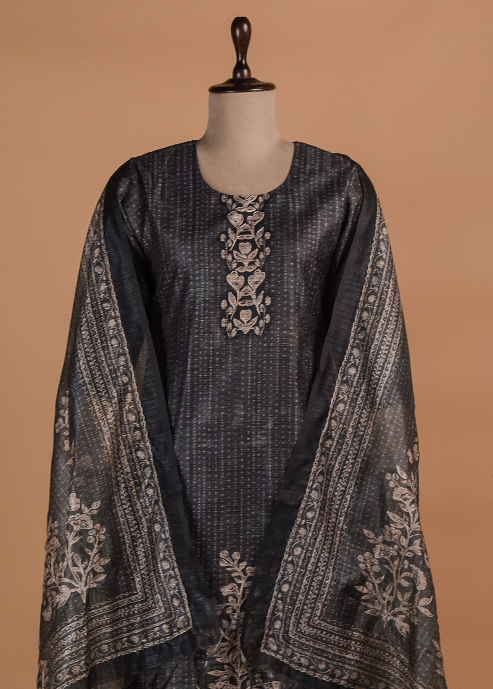 Grey Cotton Silk Straight Set
