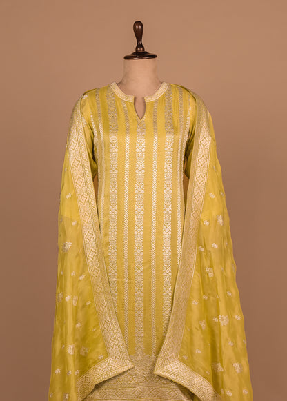 Yellow Cotton Silk Straight Set