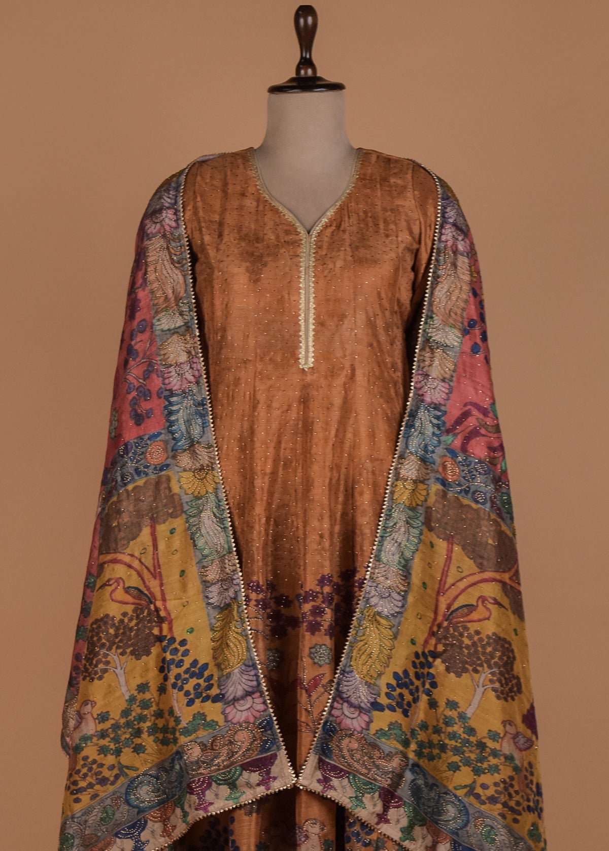 Yellow Tussar Anarkali Set