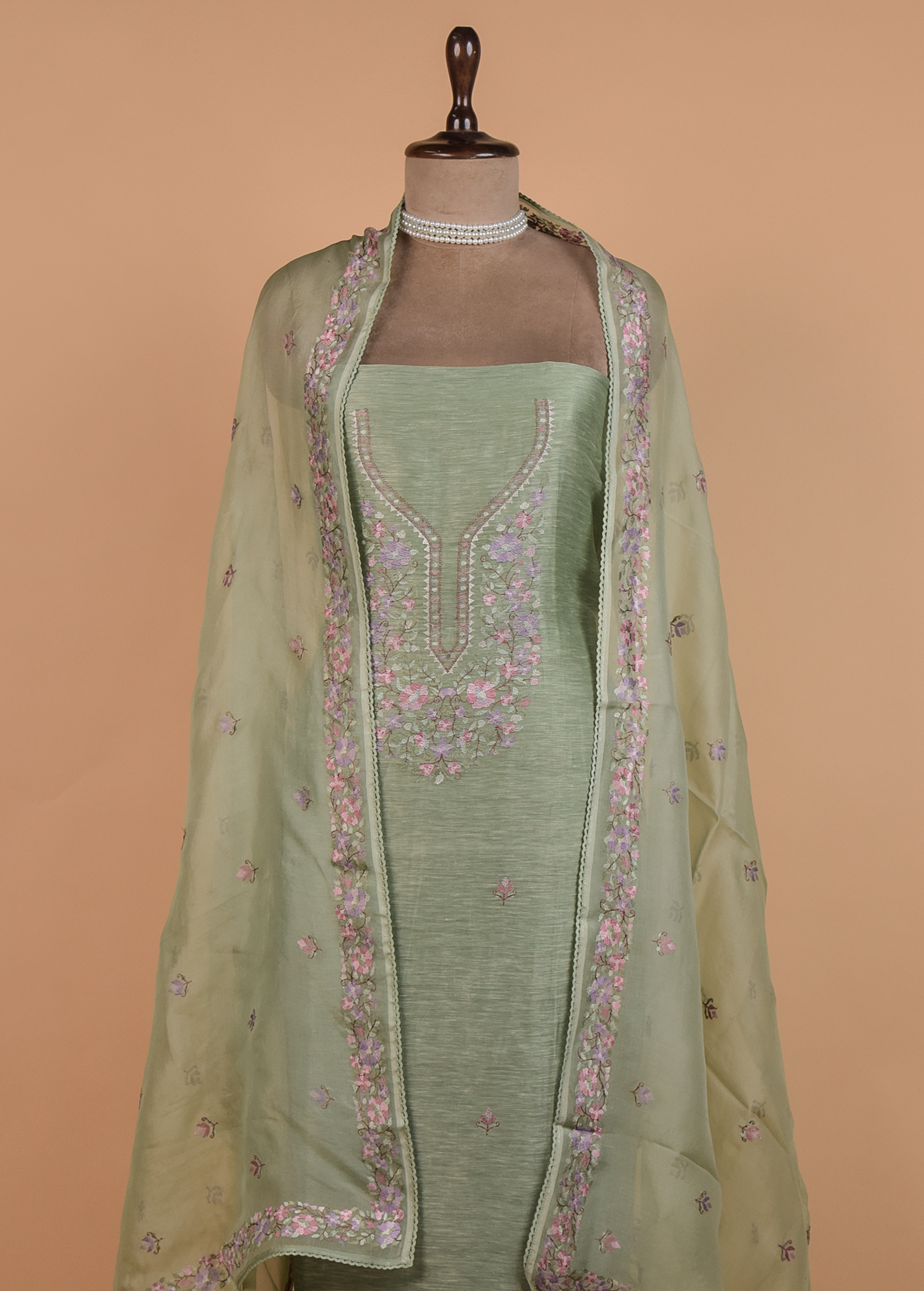 Green Linen Dress Material