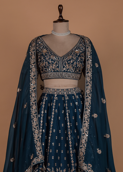 Blue Crepe Silk Lehenga