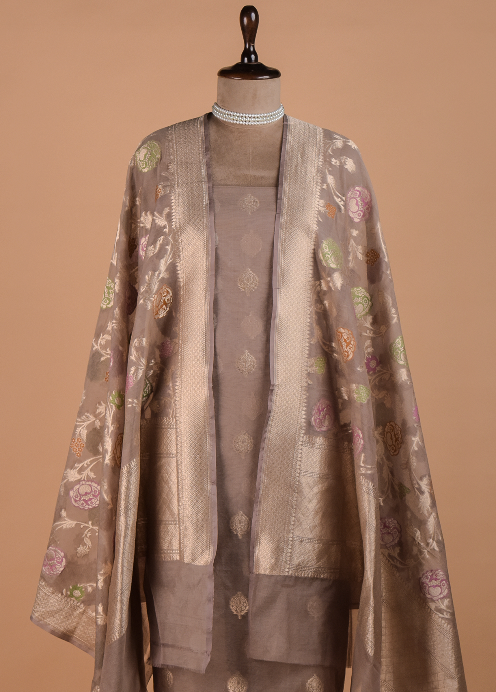 Grey Organza Dress Material - Image 2 | Greenways Delhi