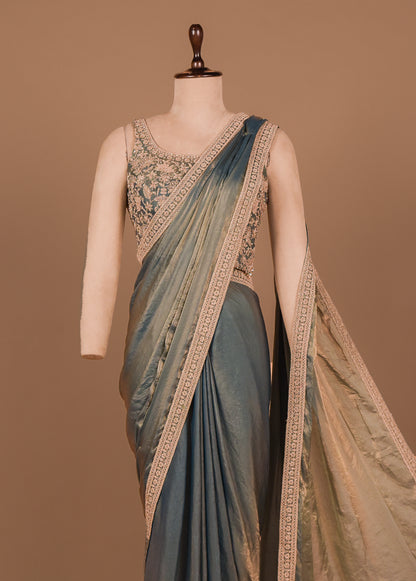 Blue Shamo Satin Readymade Saree