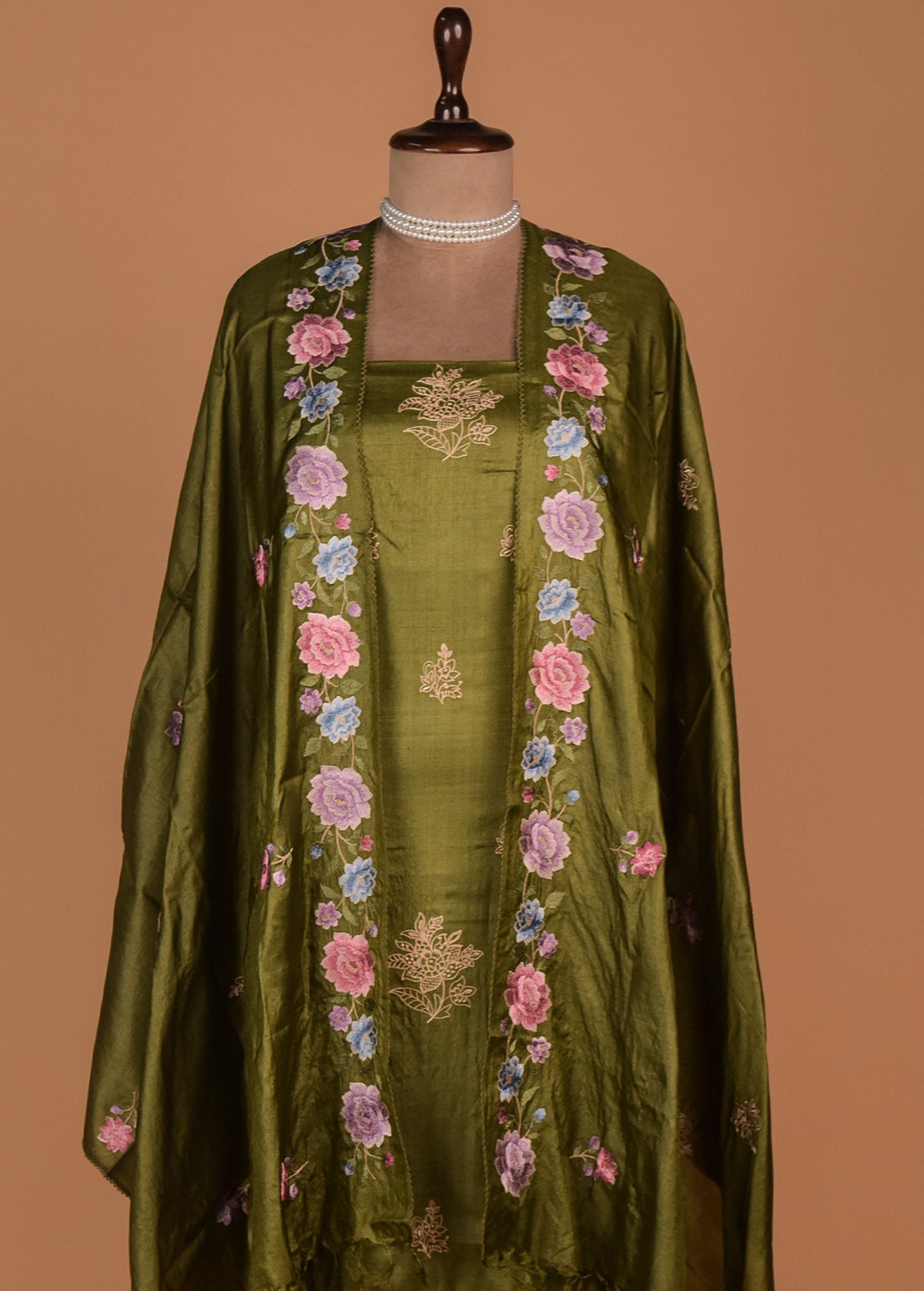 Green Tussar Dress Material