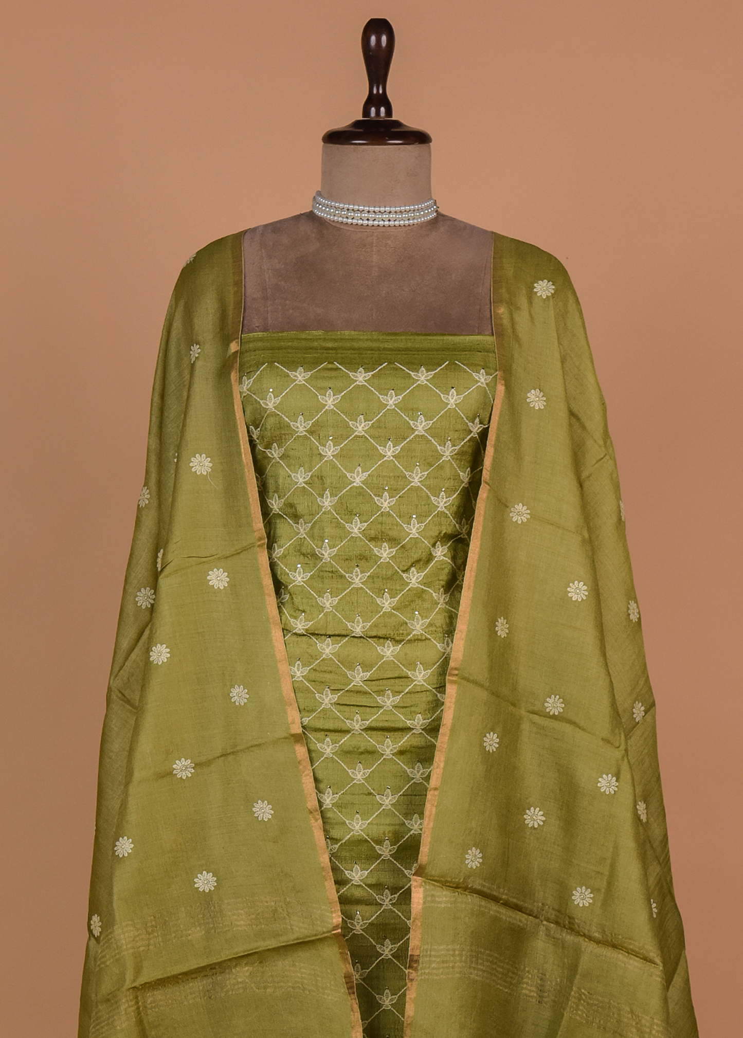 Green Tussar Dress Material