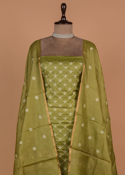 Green Tussar Dress Material