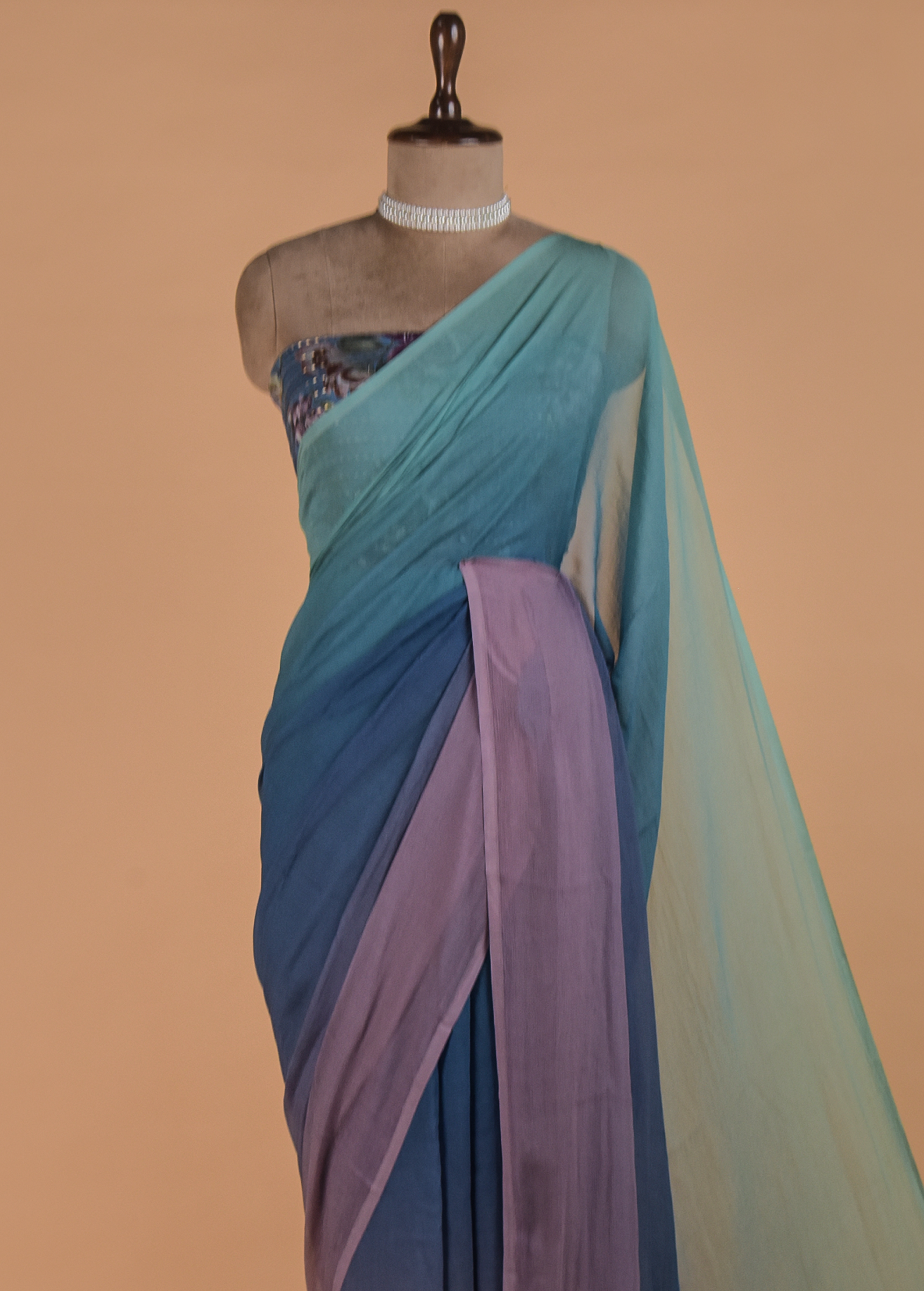 Multicolour Printed Chiffon Saree - Image 2 | Greenways Delhi