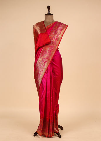 Pink Jacquard Silk Banarasi Saree