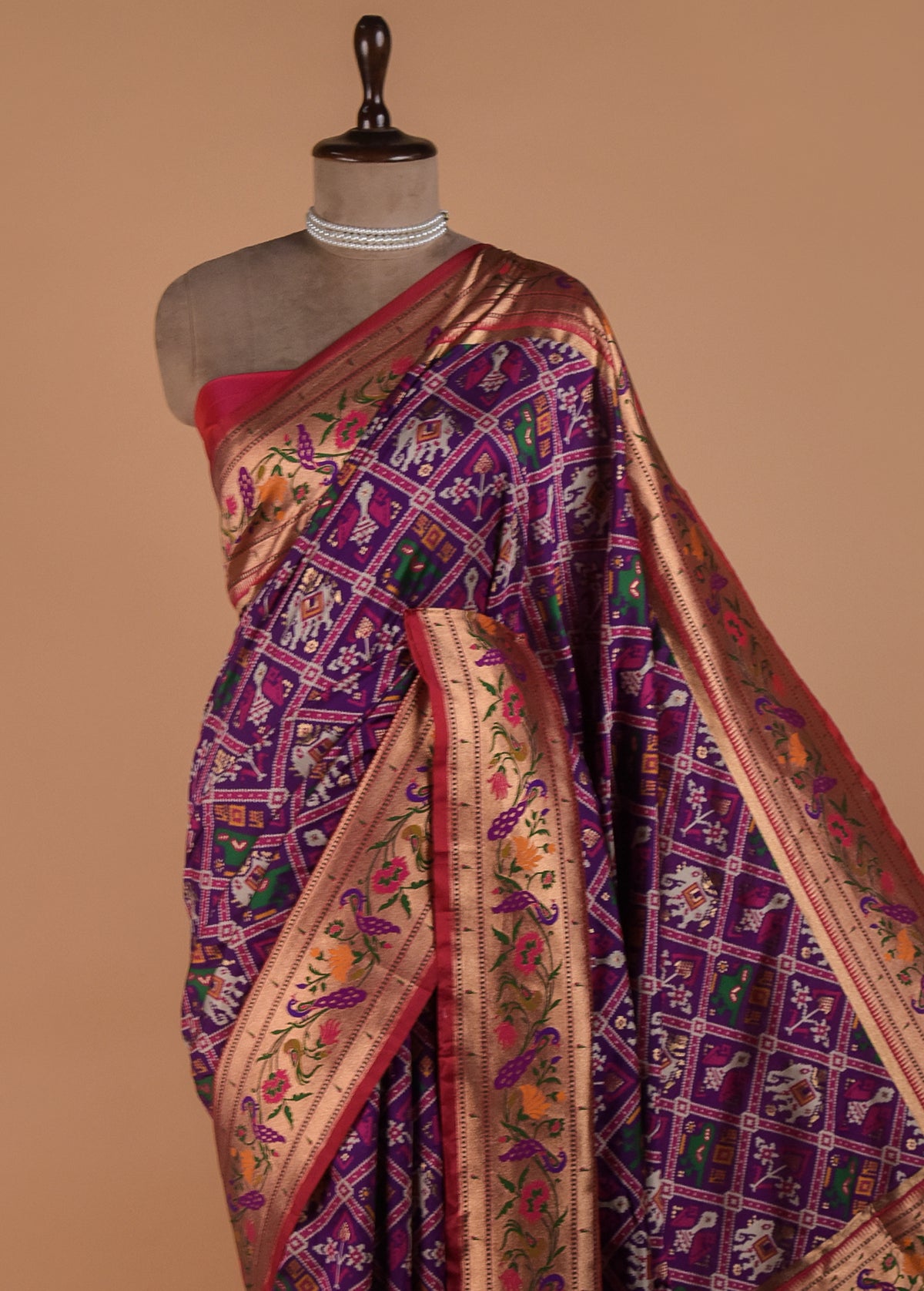 Purple Art Satin Patola Saree