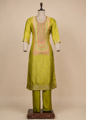 Green Cotton Silk Straight Set