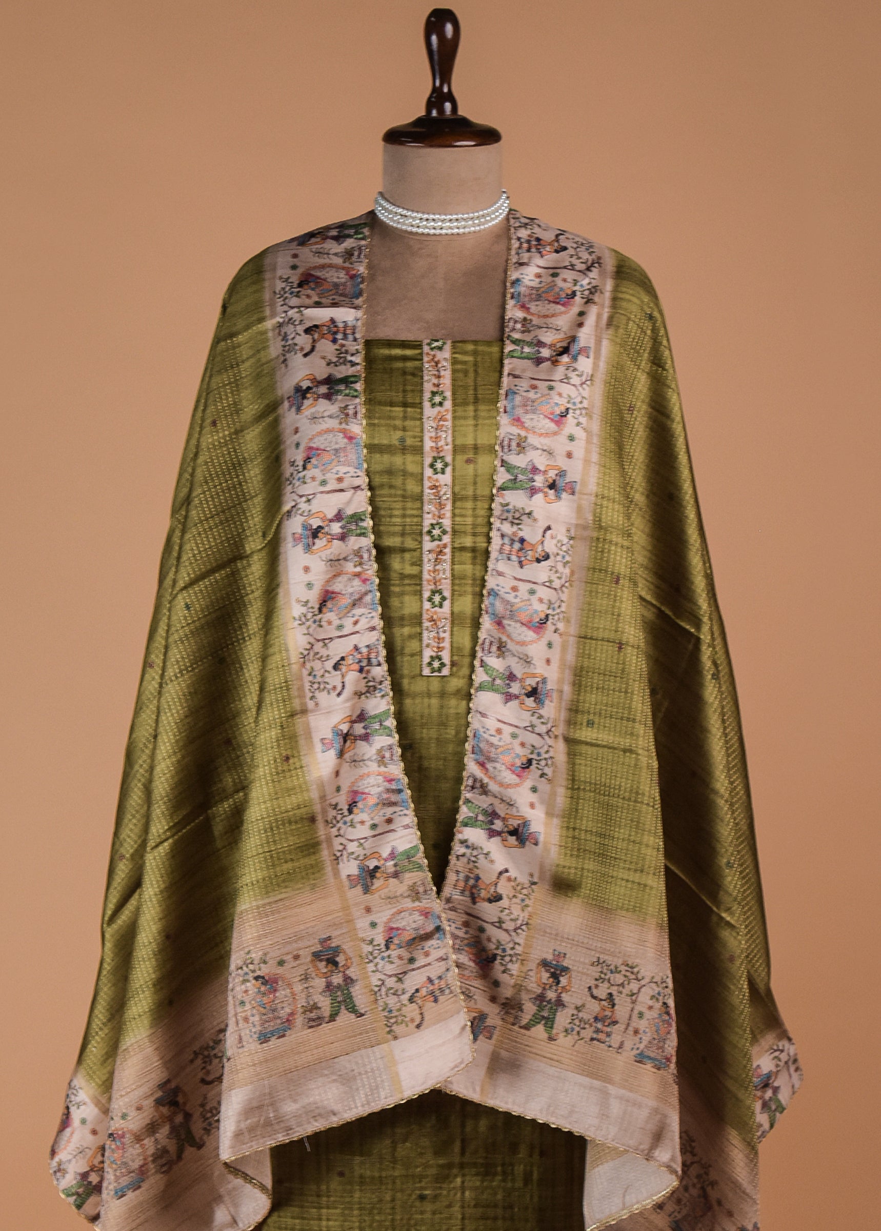 Green Tussar Dress Material