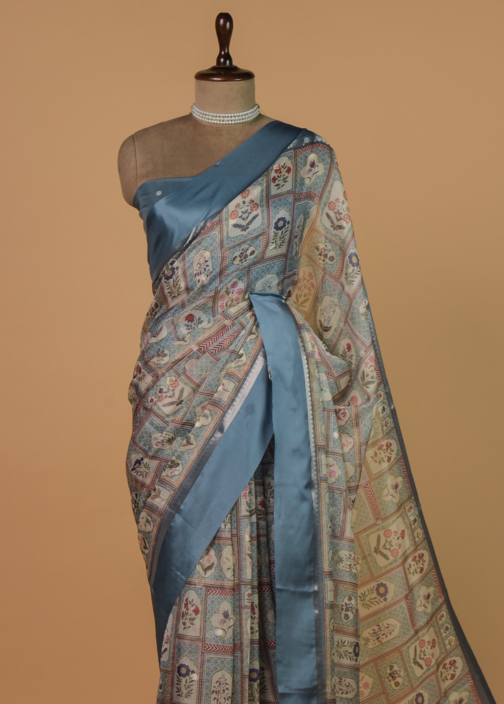 Blue Silk Kota Printed Saree