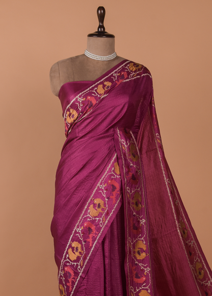 Pink Tussar Embroidered Saree