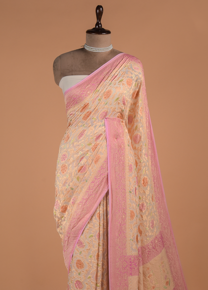 Cream Georgette Banarasi Saree