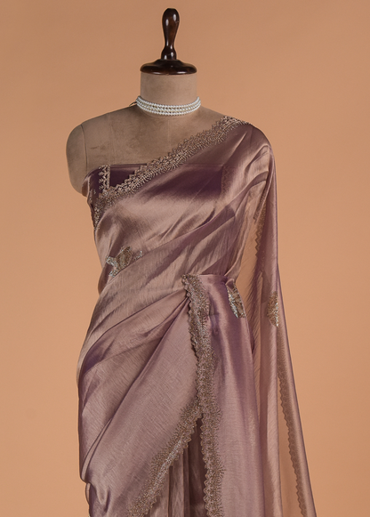 Purple Tissue Organza Embroidered Saree