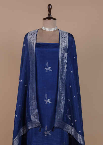 Blue Cotton Silk Dress Material