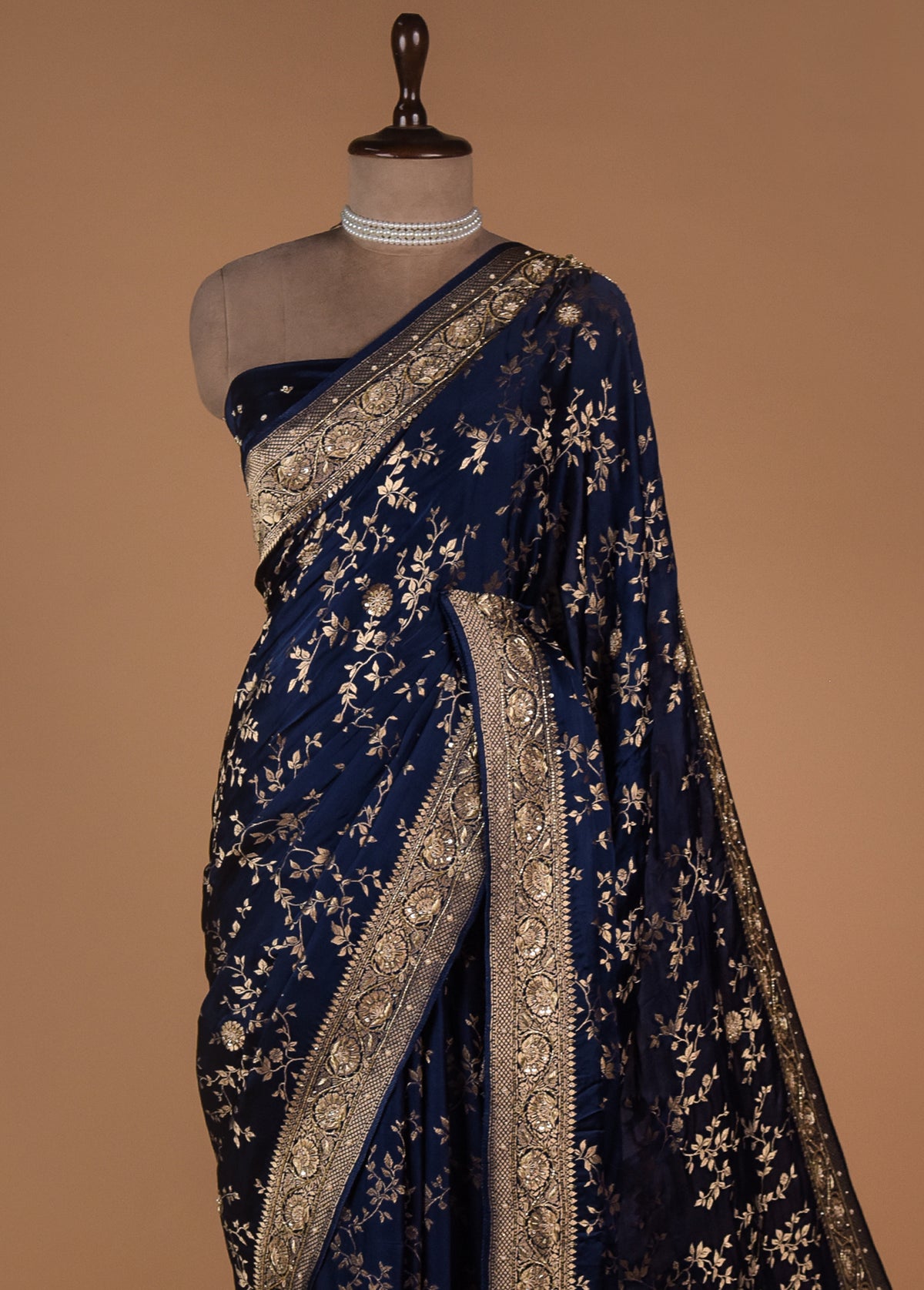 Blue Satin Banarasi Saree