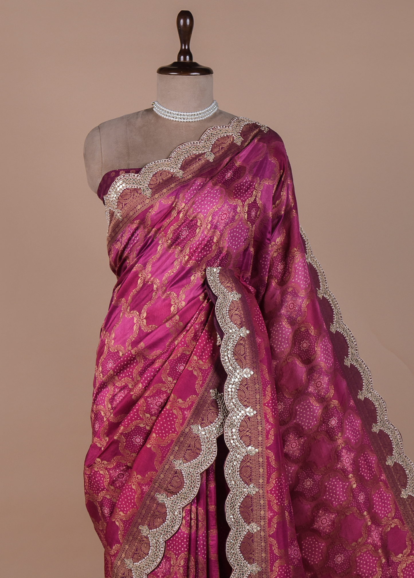 Pink Moroccan Silk Embroidered Saree
