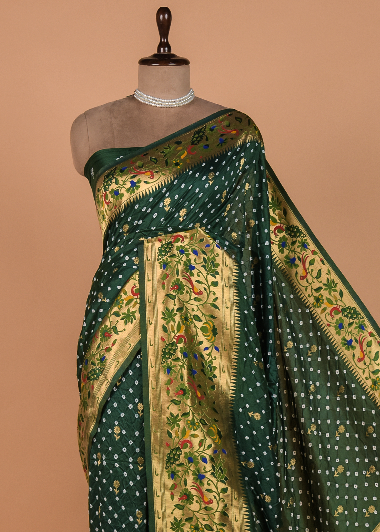 Green Gajji Silk Bandhani Saree