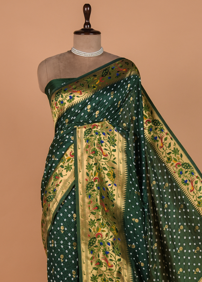 Green Gajji Silk Bandhani Saree