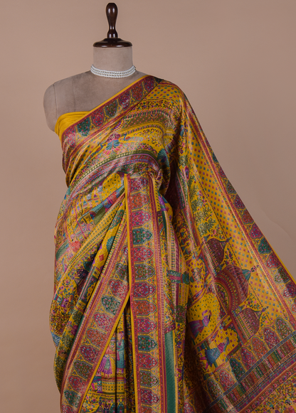 Yellow Silk Embroidered Saree