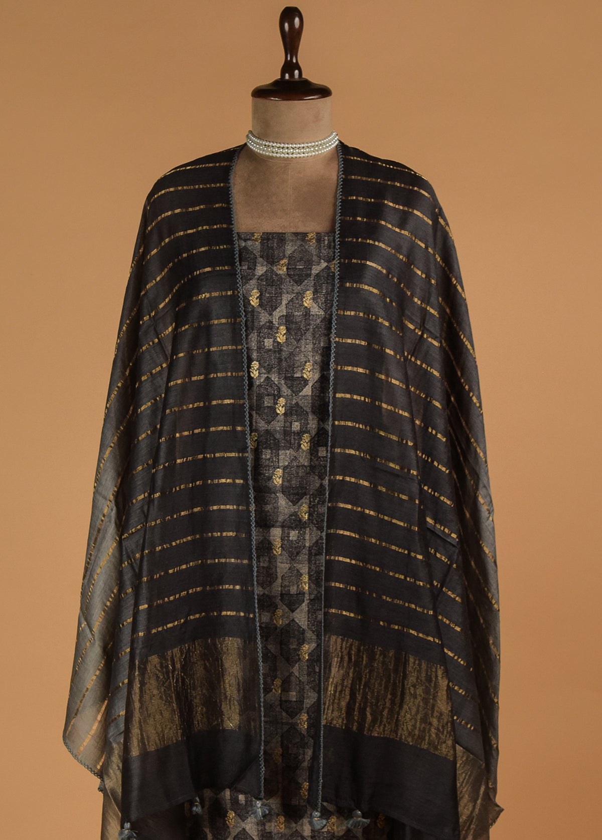 Grey Tussar Dress Material