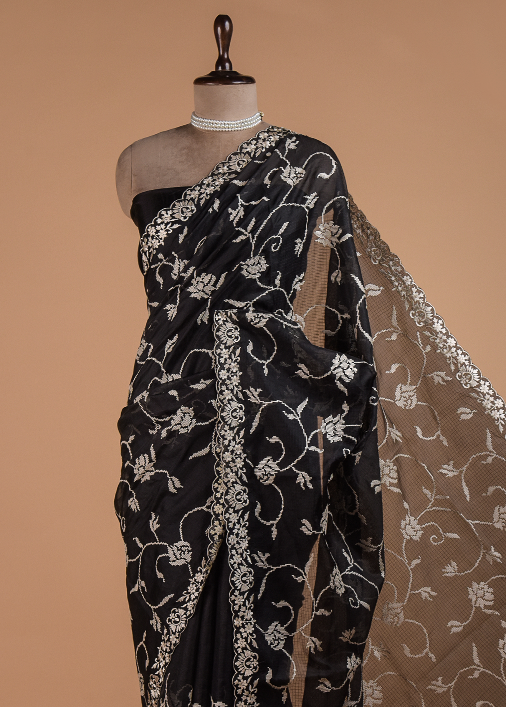 Black Cotton Silk Embroidered Saree