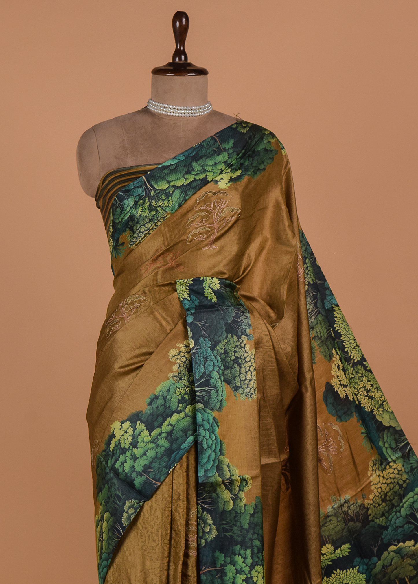 Mustard Satin Printed Saree