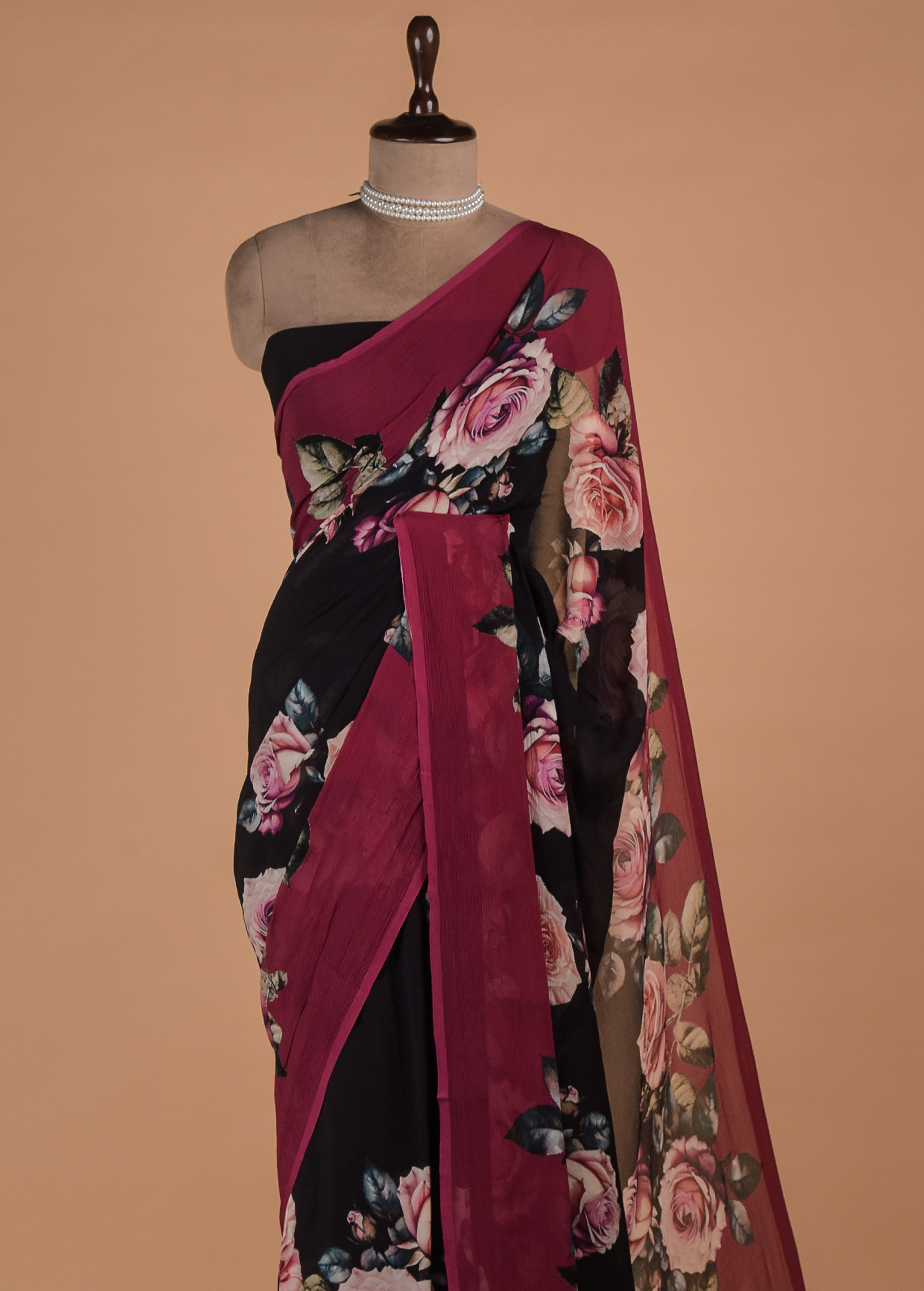 Multicolour Printed Chiffon Saree - Image 2 | Greenways Delhi