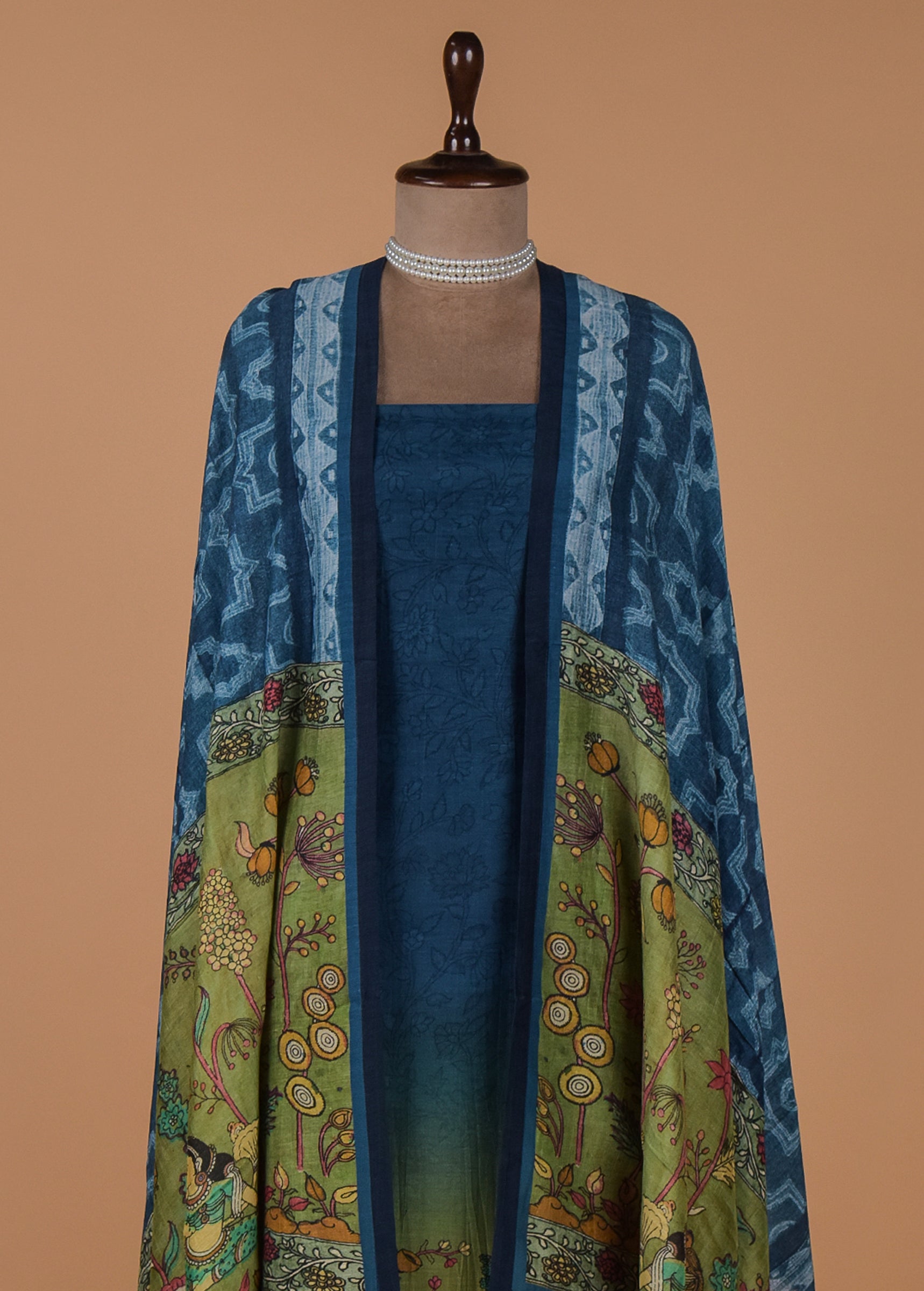 Blue Tussar Dress Material