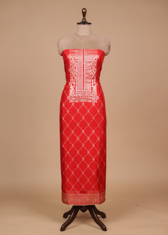 Red Crepe Silk Dress Material