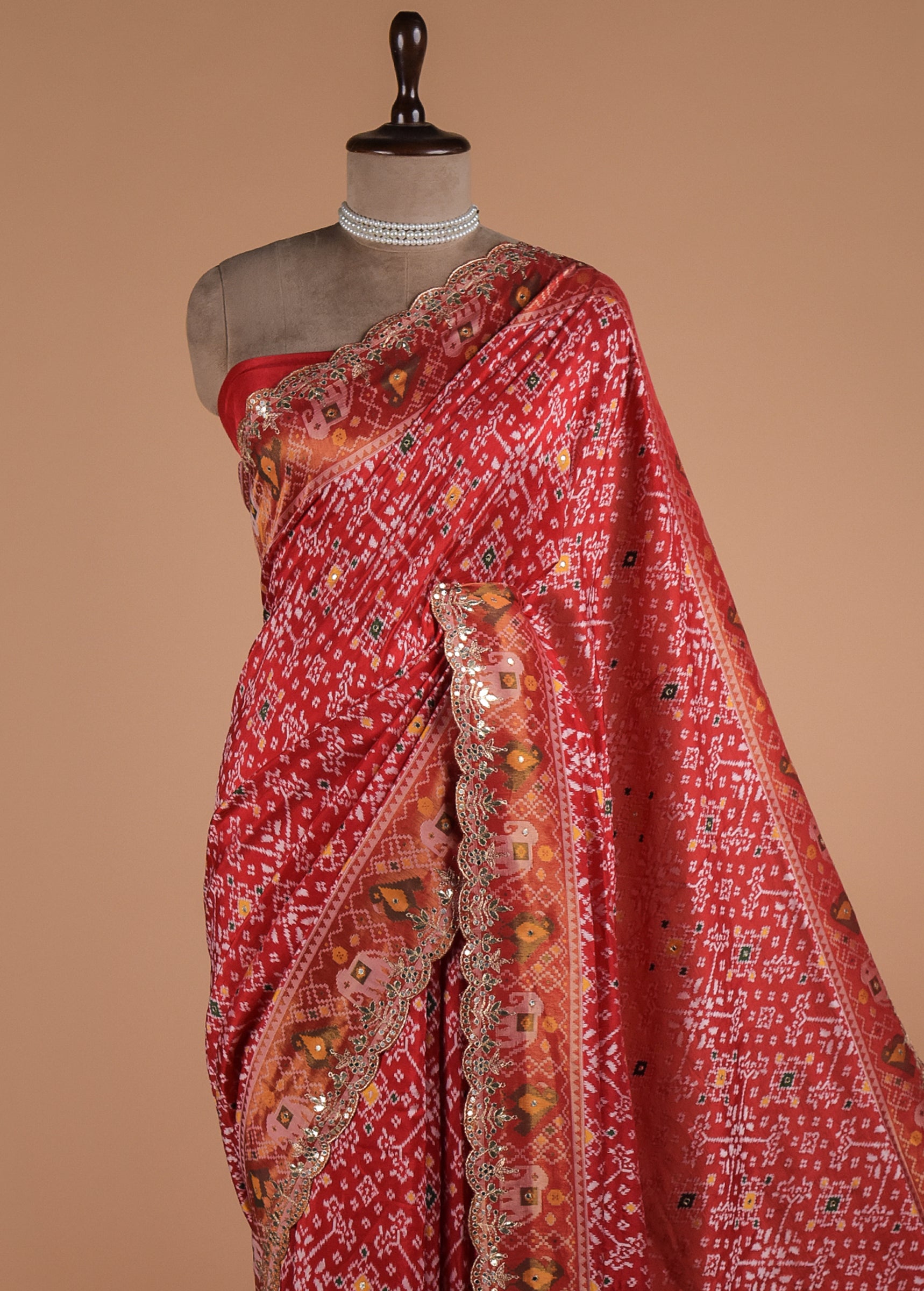 Red Moroccan Silk Embroidered Saree