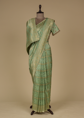 Green Dola Silk Bandhani Saree