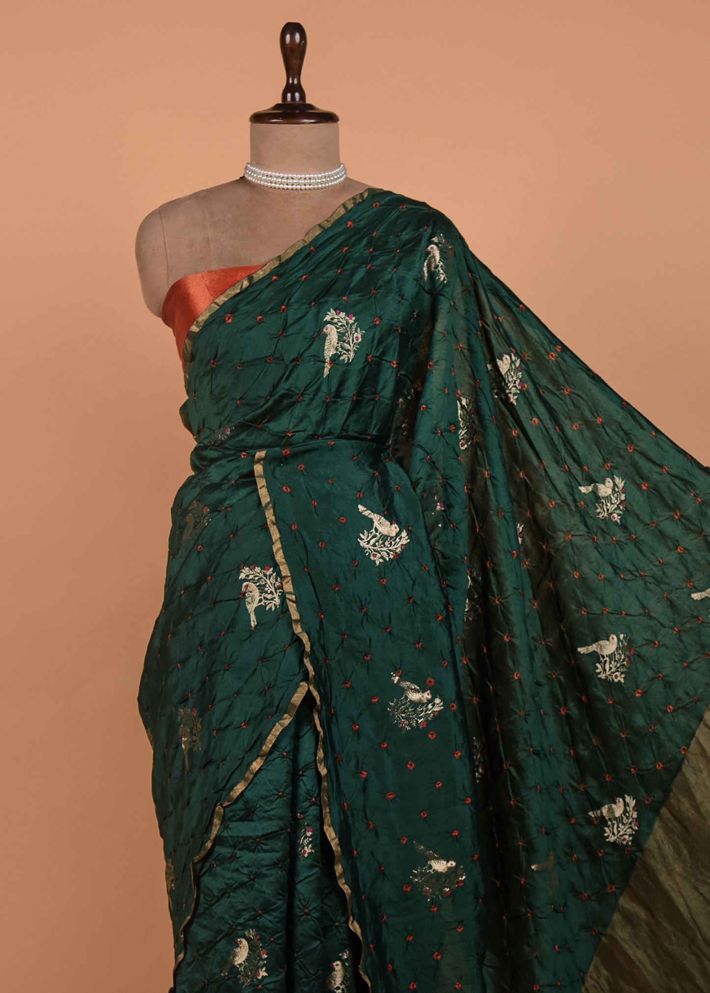 Green Gajji Silk Bandhani Saree