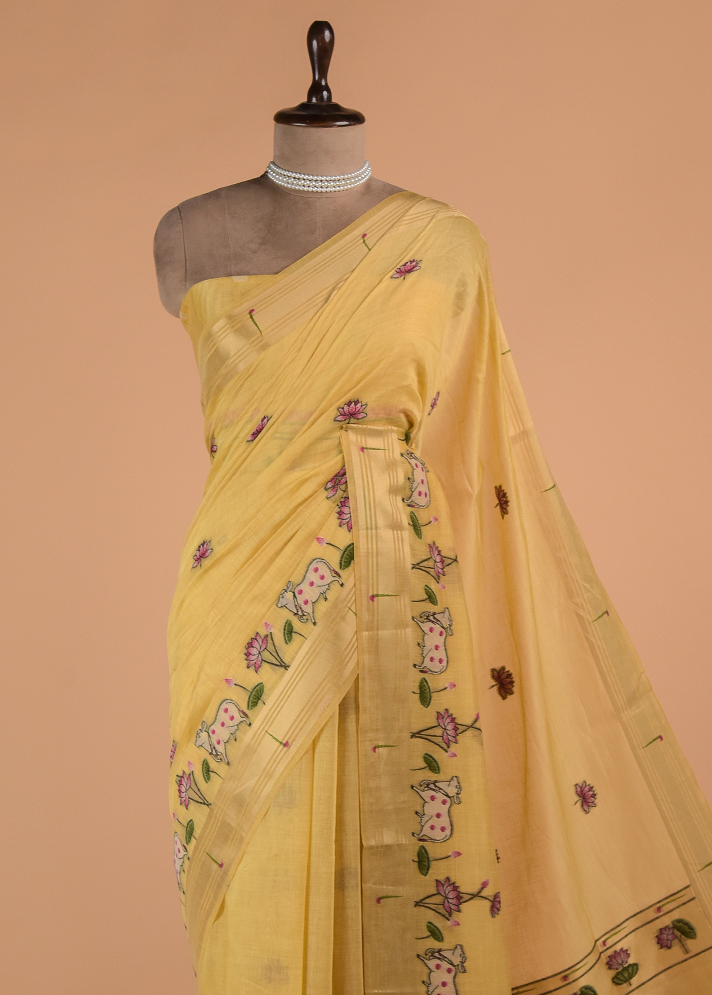 Yellow Cotton Banarasi Saree