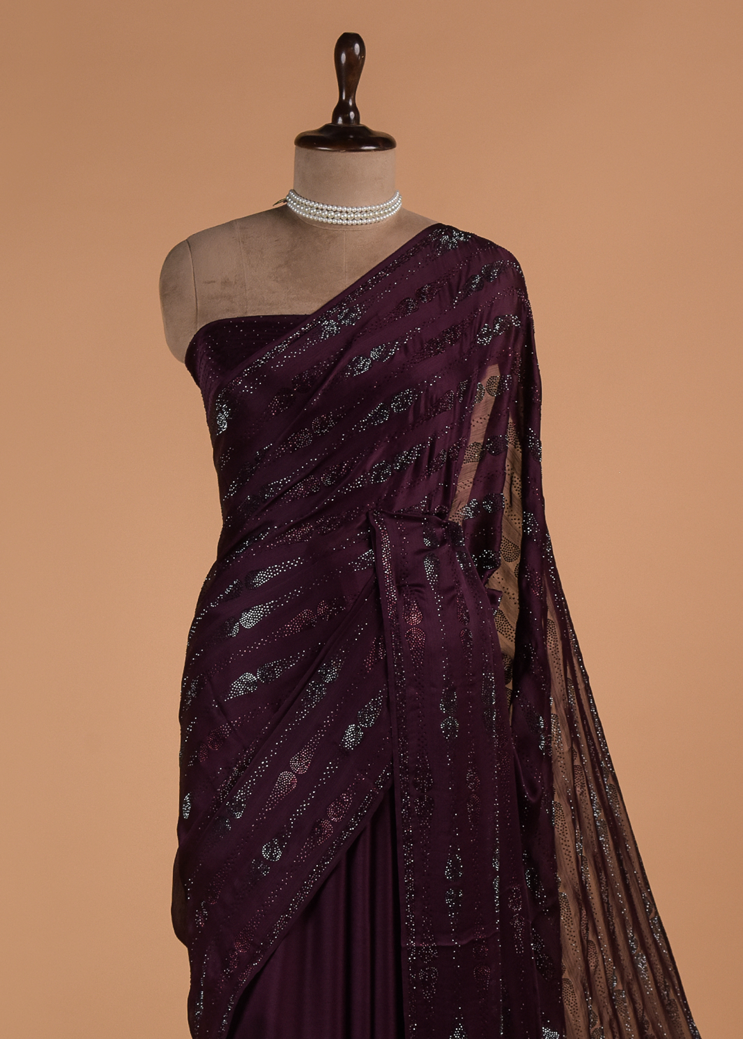 Purple Chinon Crepe Embroidered Saree