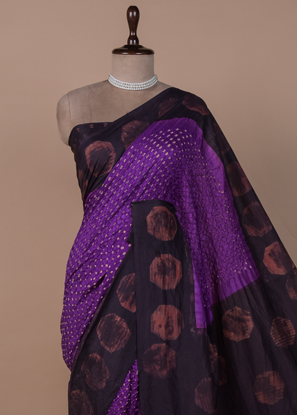 Purple Tussar Bandhani Saree
