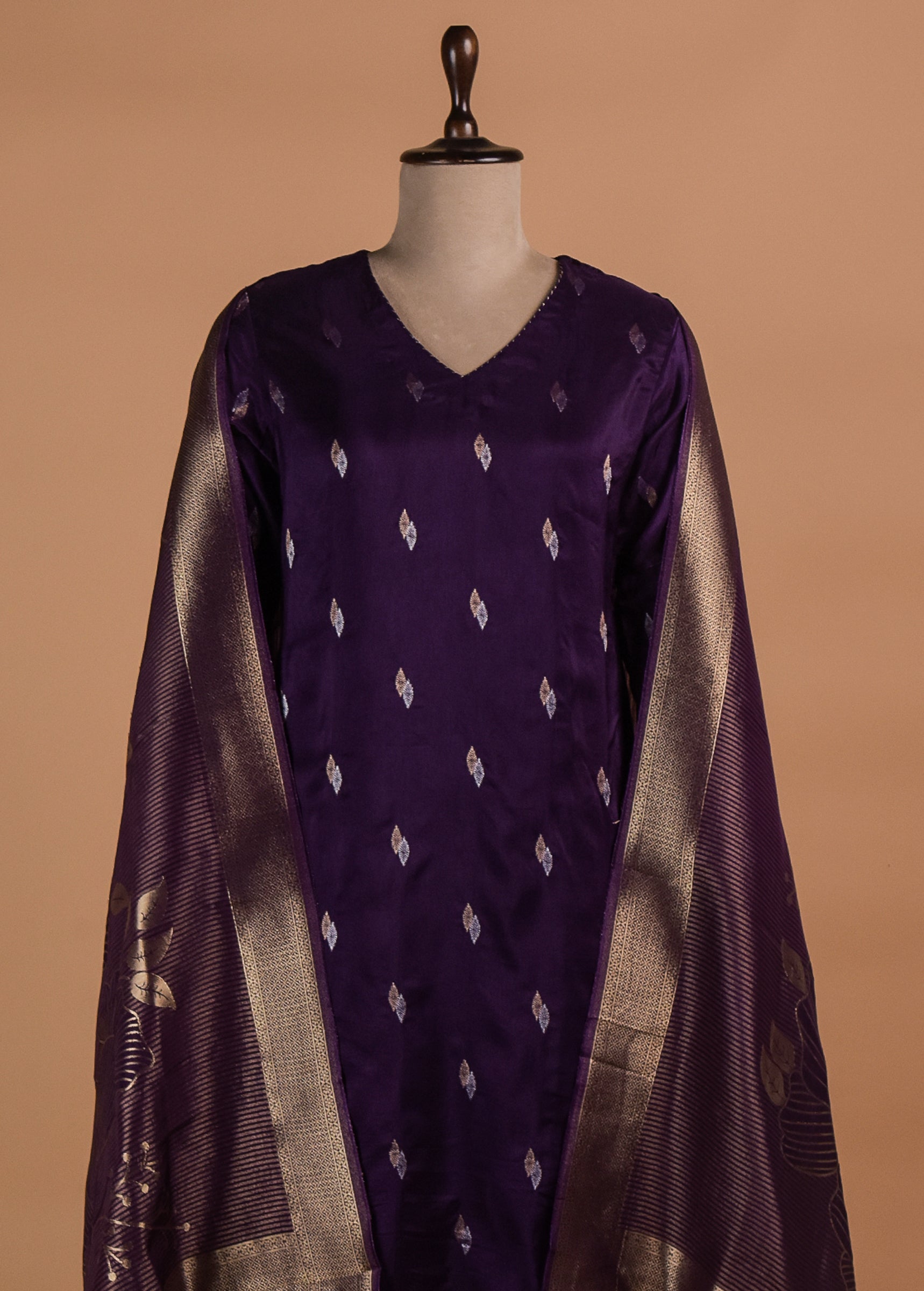 Purple Cotton Silk Straight Set
