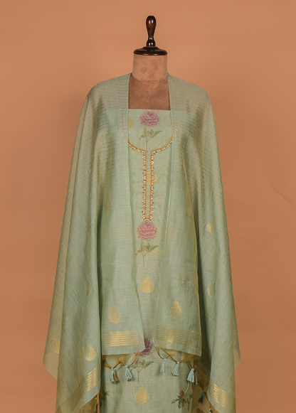Blue Cotton Silk Dress Material