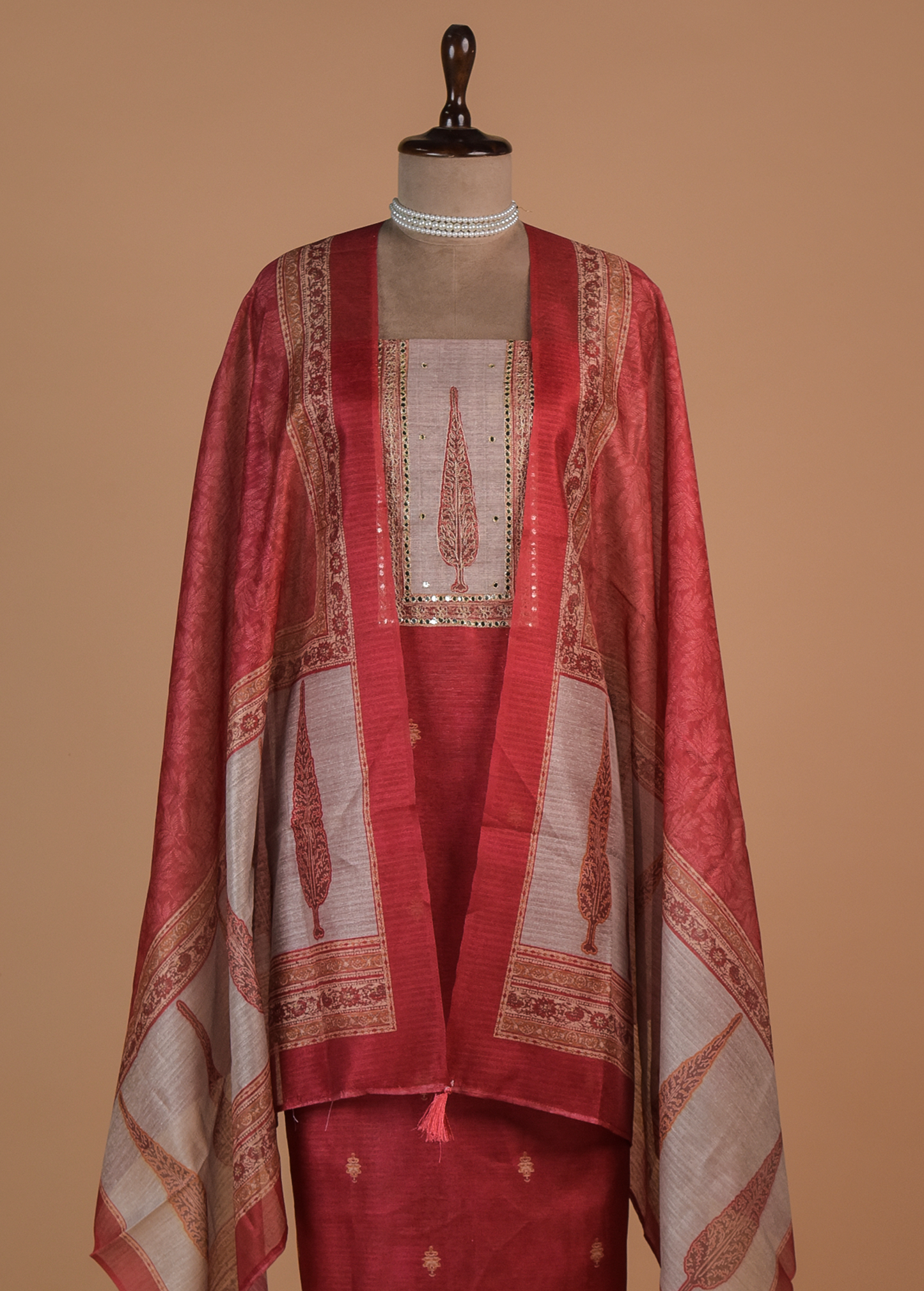 Red Chanderi Cotton Dress Material
