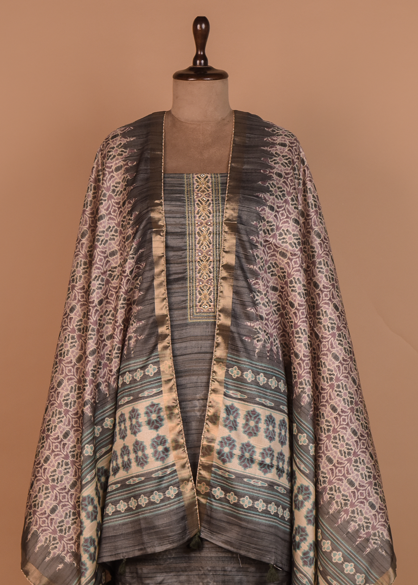 Grey Tussar Dress Material