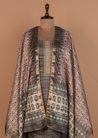 Grey Tussar Dress Material
