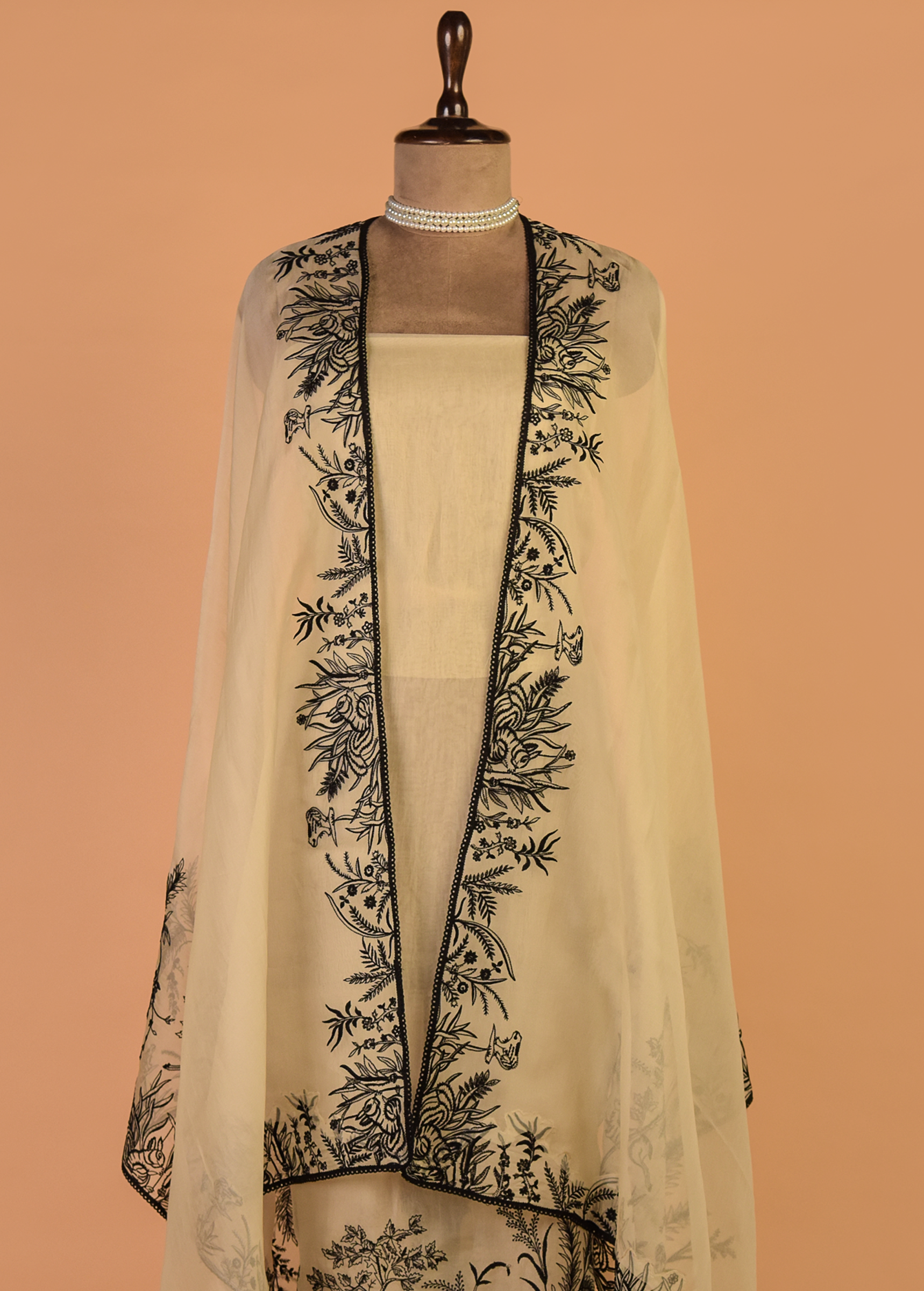 Cream Organza Dress Material - Image 2 | Greenways Delhi
