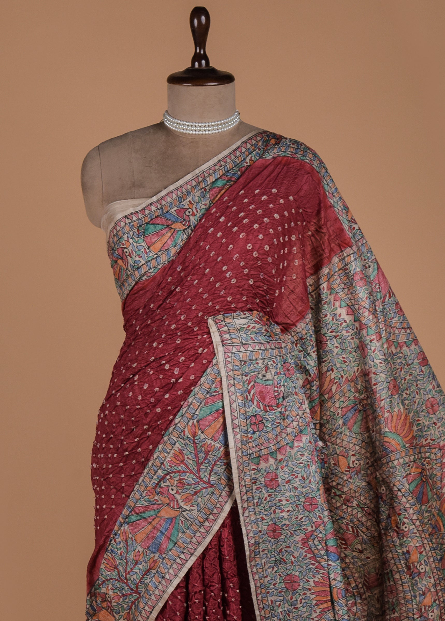 Red Tussar Printed Saree