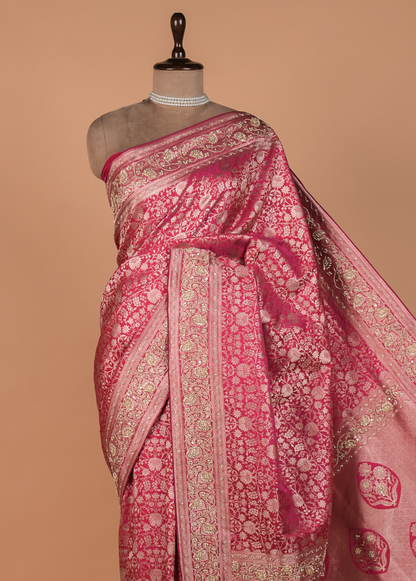 Pink Crepe Silk Banarasi Saree